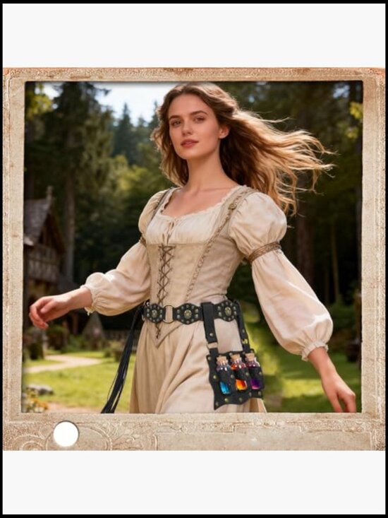 Medieval Renaissance Belt Set with Potion Bottle, LARP Cosplay Accessories,